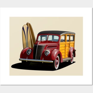 1937 Ford Woody Station Wagon in maroon Posters and Art